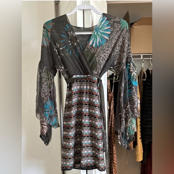 Missoni Dresses & Skirts - 2006 Missoni Metallic Mix Media Silk Dress w Wide leg Sleeves